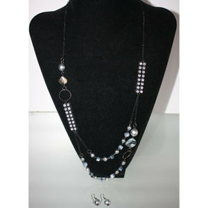 3/$15 Beaded & Rhinestone Retro Doule Strand Necklace & Earrings Women's Jewelry